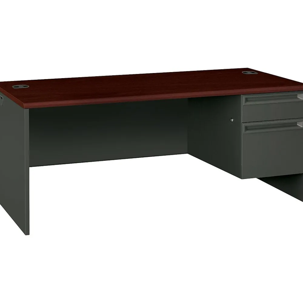 Computer Desks*HON ® 38000 Series 72'' Right Pedestal Desk, Mahogany/Charcoal (H38293RNS)
