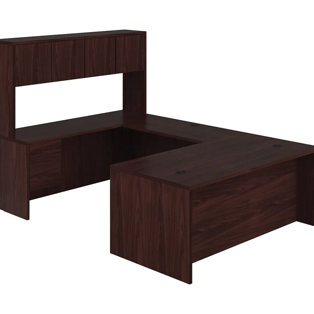 Office Desks*HON 10500 Series Bundle Solutions Left U-Station with Stack-On Storage, Mahogany, 72" x 108"