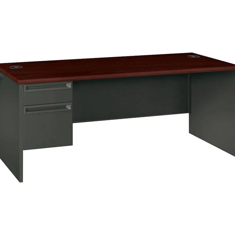 Computer Desks*HON ® 38000 Series Left Pedestal Desk 72"W, Mahogany/Charcoal, 29 1/2"H x 72"W x 36"D