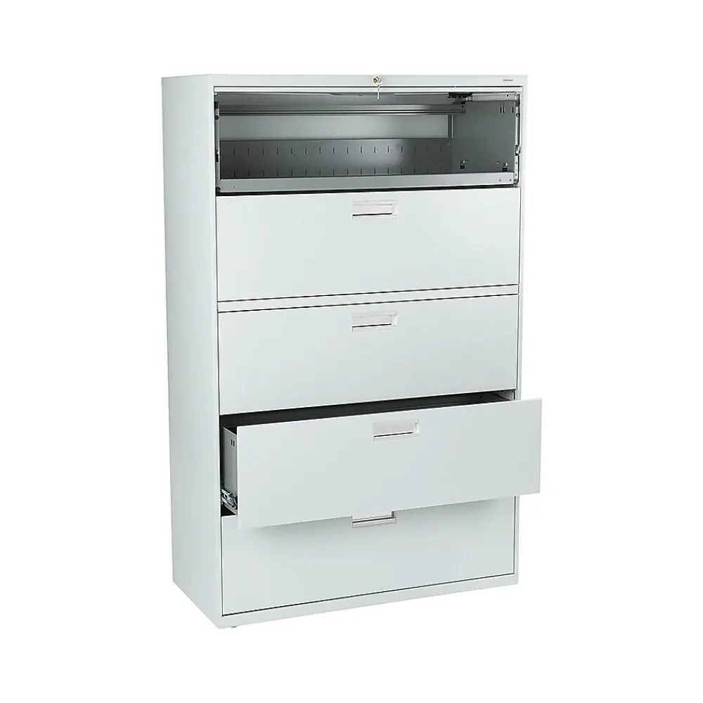 File Cabinets*HON Brigade 600 Series 5-Drawer Lateral File Cabinet, Locking, Letter/Legal, Gray, 42"W (H695.L.Q)