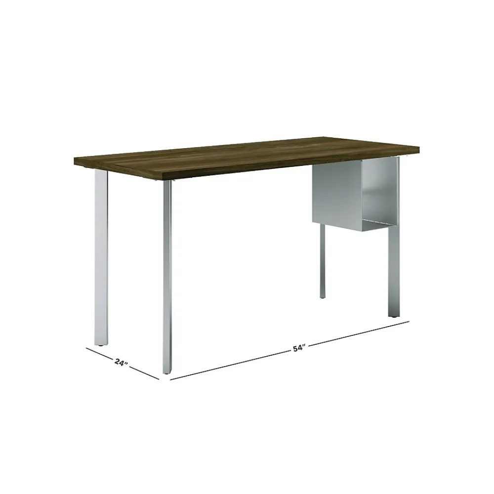 Computer Desks*HON Coze 54"W Desk w/U-Storage, and Silver (RPL2454FWP6S) Florence Walnut