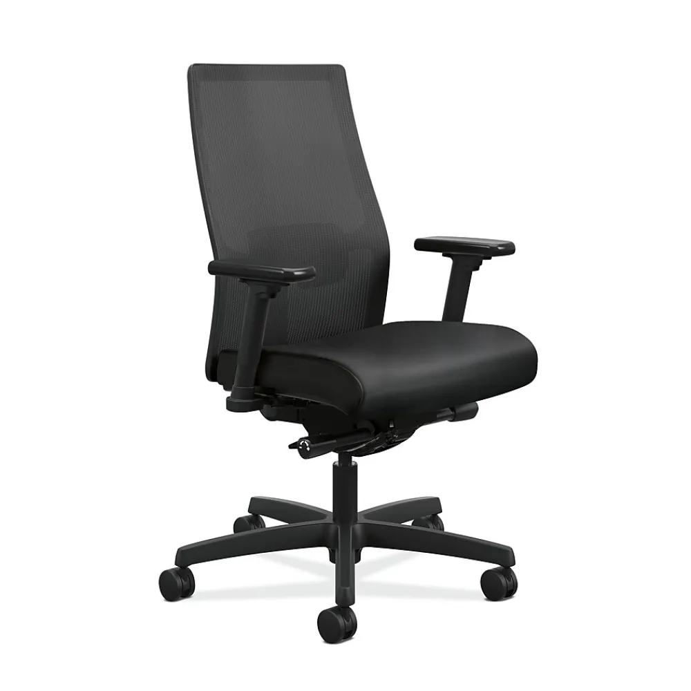 Office Chairs*HON Ignition 2.0 Mesh/Vinyl Mid-Back Task Chair, Adjustable Arms, Black (12M2AMLU10TK) Black Vinyl