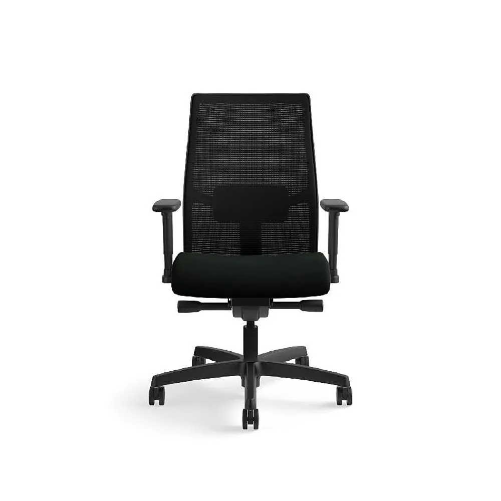 Office Chairs*HON Ignition 2.0 Mesh/Vinyl Mid-Back Task Chair, Adjustable Arms, Black (12M2AMLU10TK) Black Vinyl
