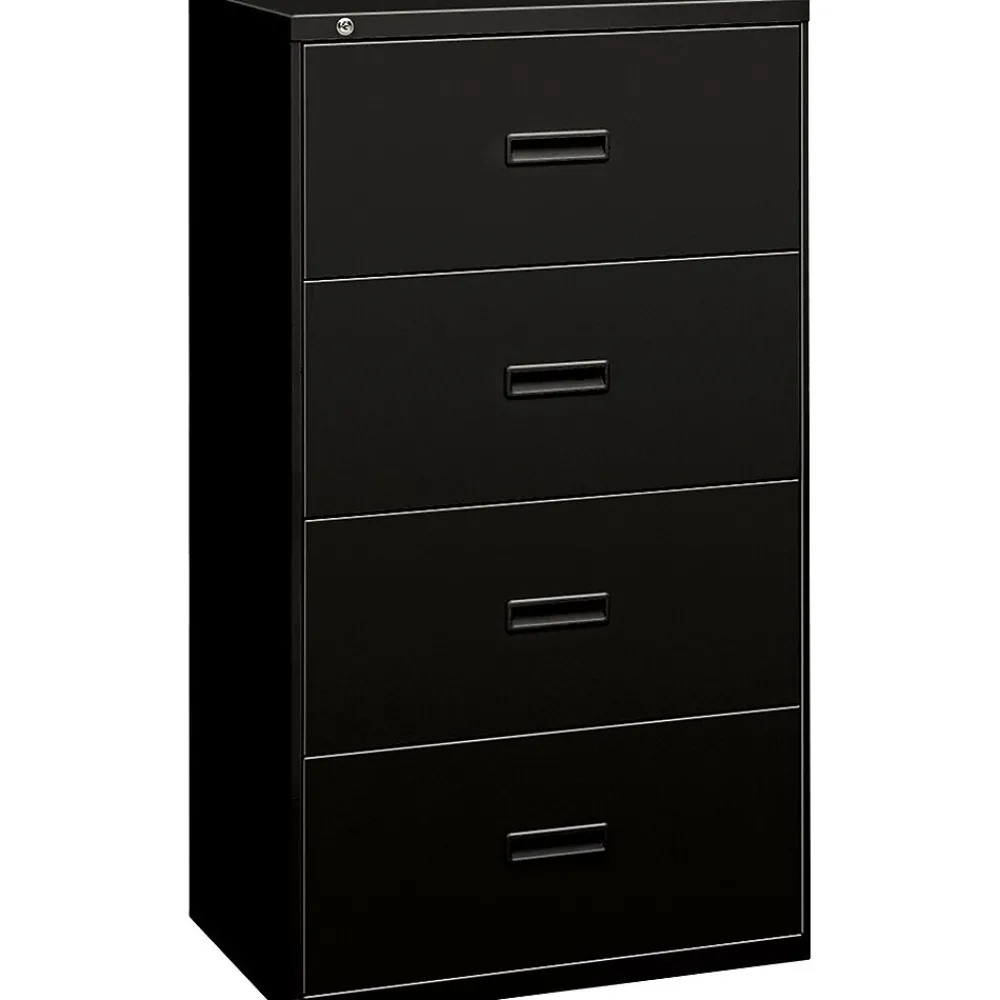 File Cabinets*HON Lateral File, 4 Drawers, Molded Pull, 30"W, Black Finish (BSX434LP)