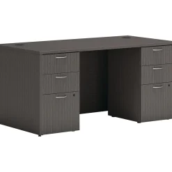 Computer Desks*HON Mod 60"W Double-Pedestal Desk, (HLPLDS6030BBFLS1) Slate Teak