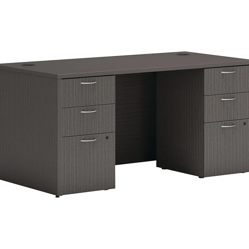 Computer Desks*HON Mod 60"W Double-Pedestal Desk, (HLPLDS6030BBFLS1) Slate Teak