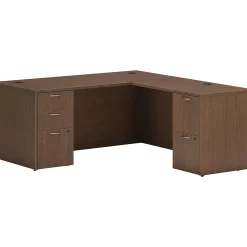 Computer Desks*HON Mod 66"W L-Shaped Double-Pedestal Desk, (HLPL6672LDESKSE1) Sepia Walnut