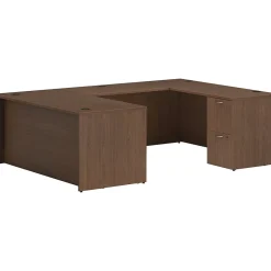 Computer Desks*HON Mod 66"W x 96"D U-Shaped Computer Desk with 2 Support Pedestals, (HLPL6696UDESKSE1) Sepia Walnut