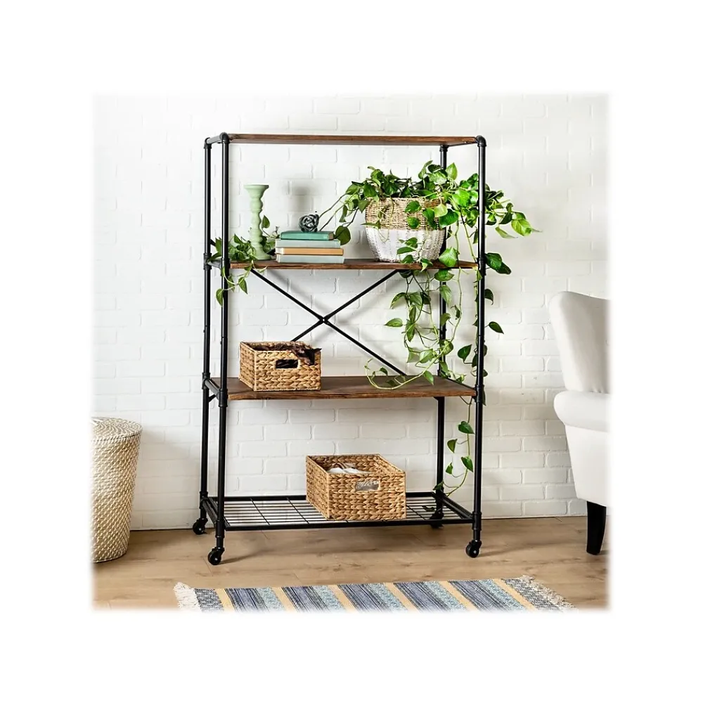 Bookcases*Honey-Can-Do 4-Shelf 63"H Steel Mobile Bookcase, Black (SHF-08838)