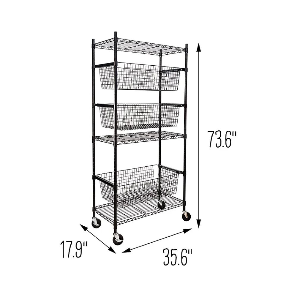 Shelving*Honey-Can-Do 3-Shelf Steel Shelving Unit, 73.6" x 35.6" x 17.9", Black (SHF-09977)