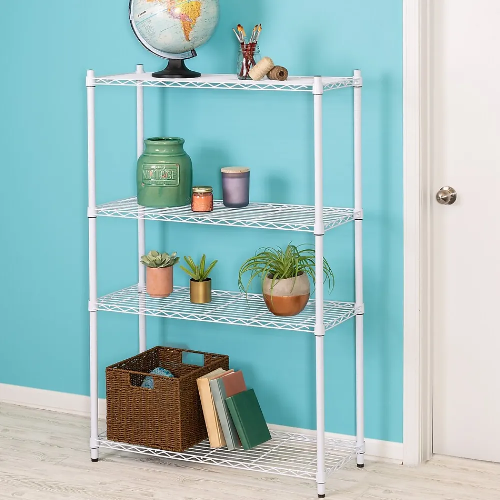 Shelving*Honey-Can-Do 4-Tier Heavy-Duty Adjustable Shelving Unit with 250-lb Weight Capacity, 14"W, White (SHF-09440)