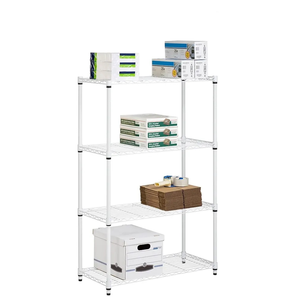 Shelving*Honey-Can-Do 4-Tier Heavy-Duty Adjustable Shelving Unit with 250-lb Weight Capacity, 14"W, White (SHF-09440)