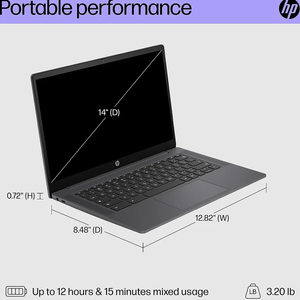 Online HP 14" Chromebook, Intel Processor N100, 4GB RAM, 64GB SSD, + 8.5 Hours Battery, Google Chrome