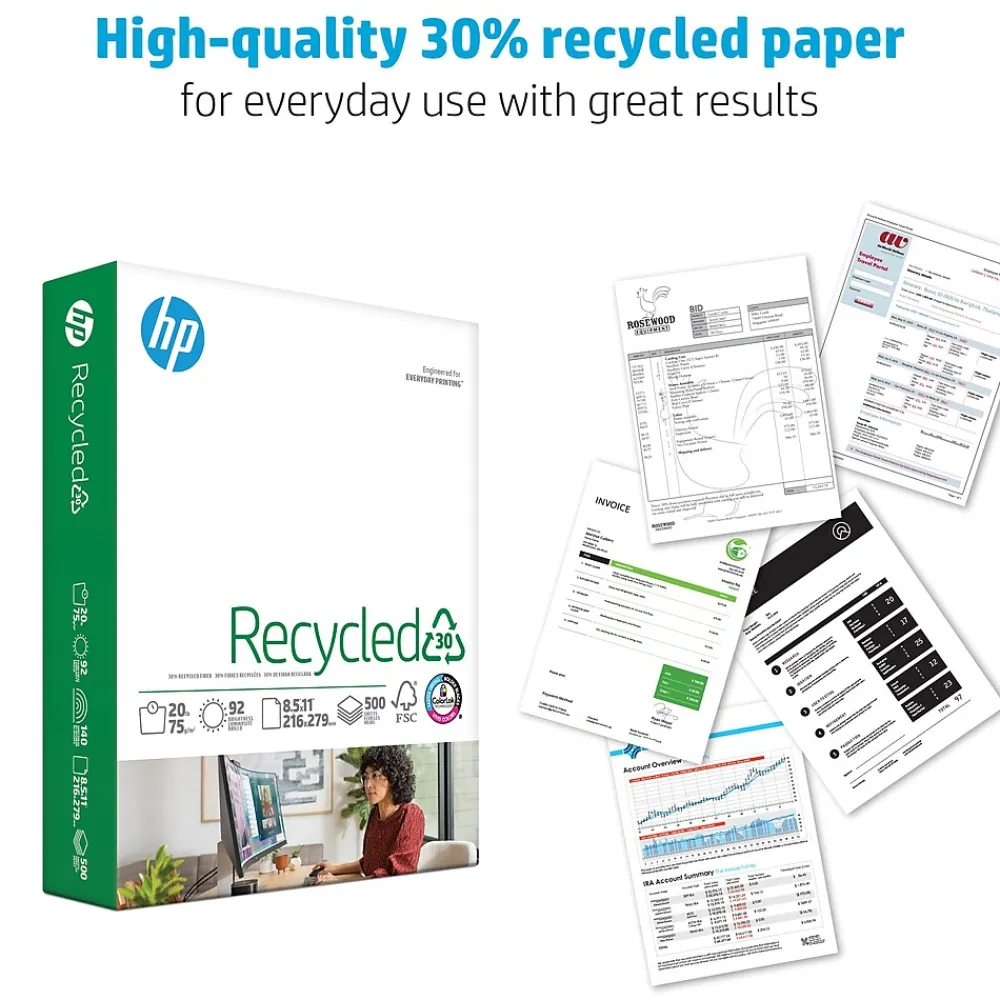Multipurpose Paper*HP 30% Recycled 8.5" x 11" Multipurpose Paper, 20 lbs., 92 Brightness, 5000 Sheets/Carton (E1120)