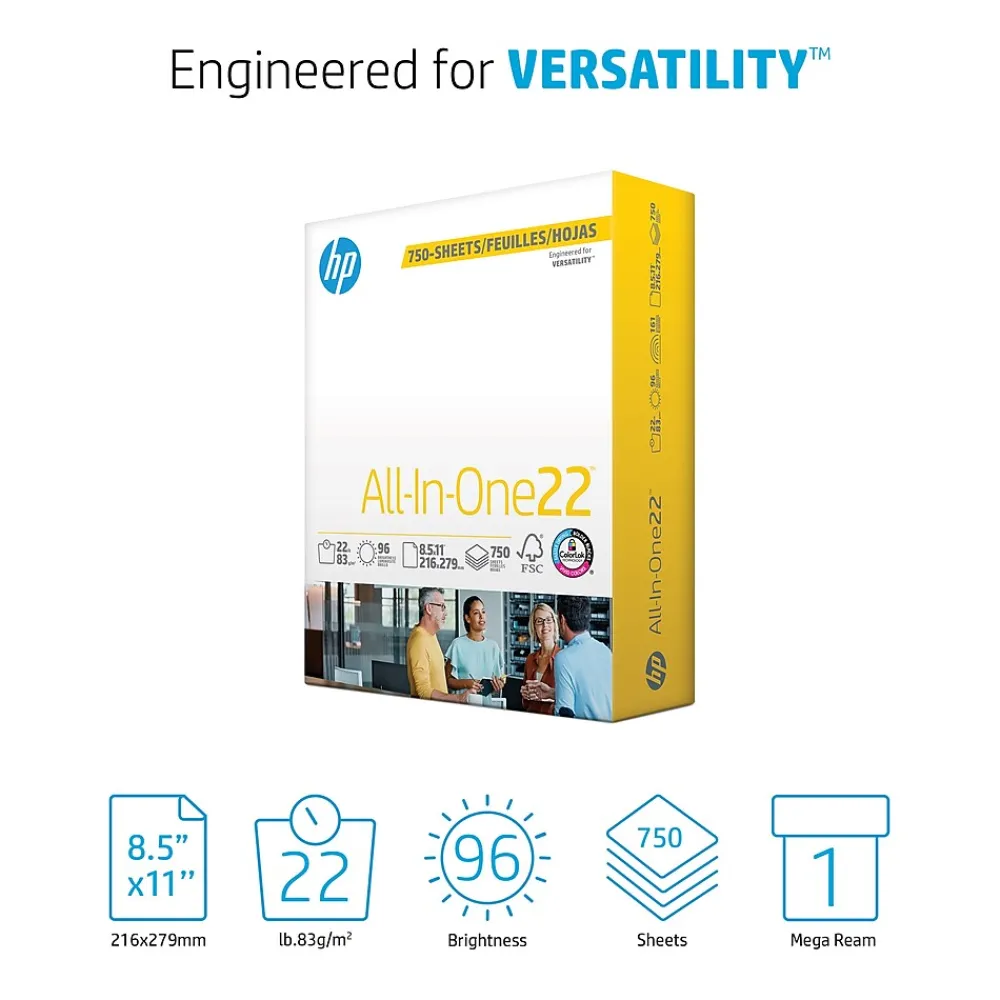 Multipurpose Paper*HP All-In-One22 8.5" x 11" Multipurpose Paper, 22 lbs., 96 Brightness, 750 Sheets/Ream (208850)