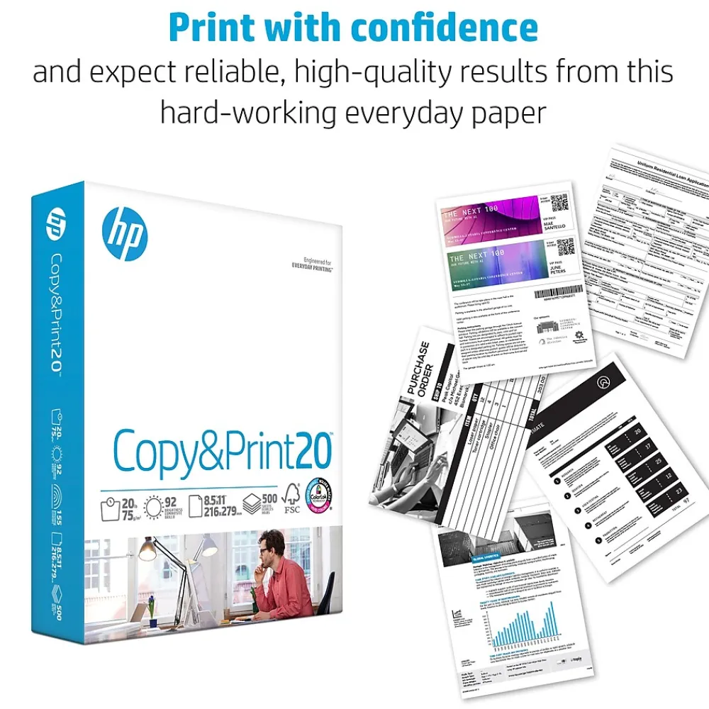 Multipurpose Paper*HP Copy&Print20 8.5" x 11" Multipurpose Paper, 20 lbs., 92 Brightness, 750 Sheets/Ream (200030)