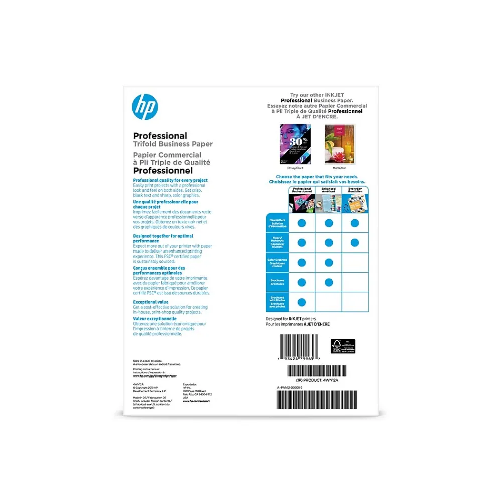 Photo Paper*HP Enhanced Glossy Tri-Fold Business Paper, 8.5" x 11", 150 Sheet/Pack (Q6612A)