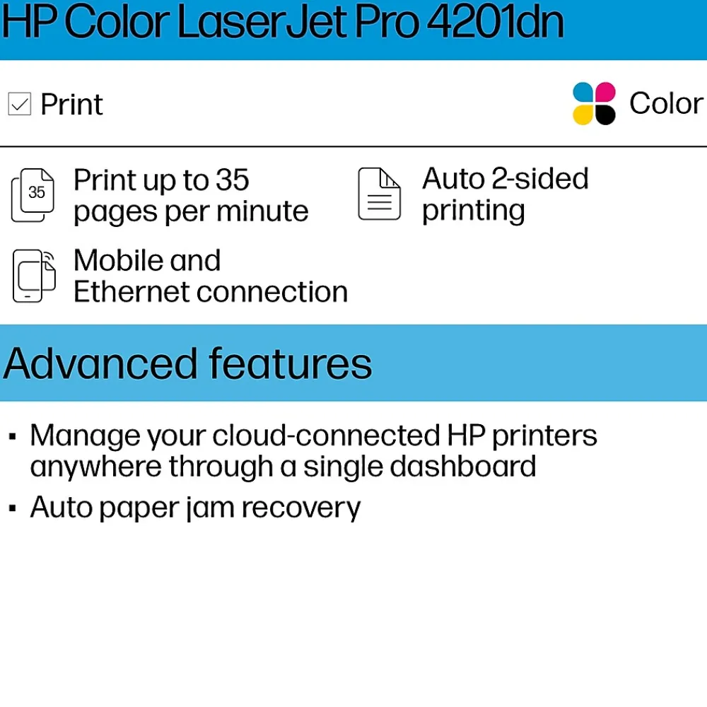 HP LaserJet Pro LJP 4201dn Color Laser Printer, Single-Function, Print (4RA85F)