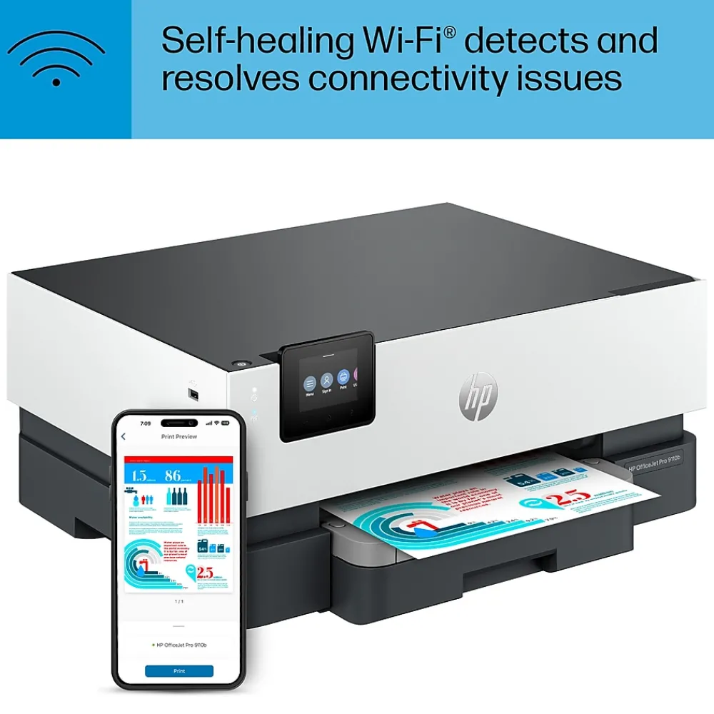 HP OfficeJet Pro 9110b Wireless Color Inkjet Printer, Single-Function, Print (5A0S1A#B1H)