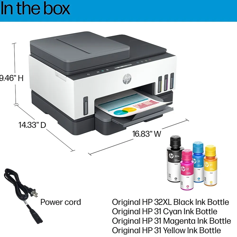 HP Smart Tank 7301 Wireless All-in-One Color Ink Tank Printer Scanner Copier, 2 years ink included (28B70A)