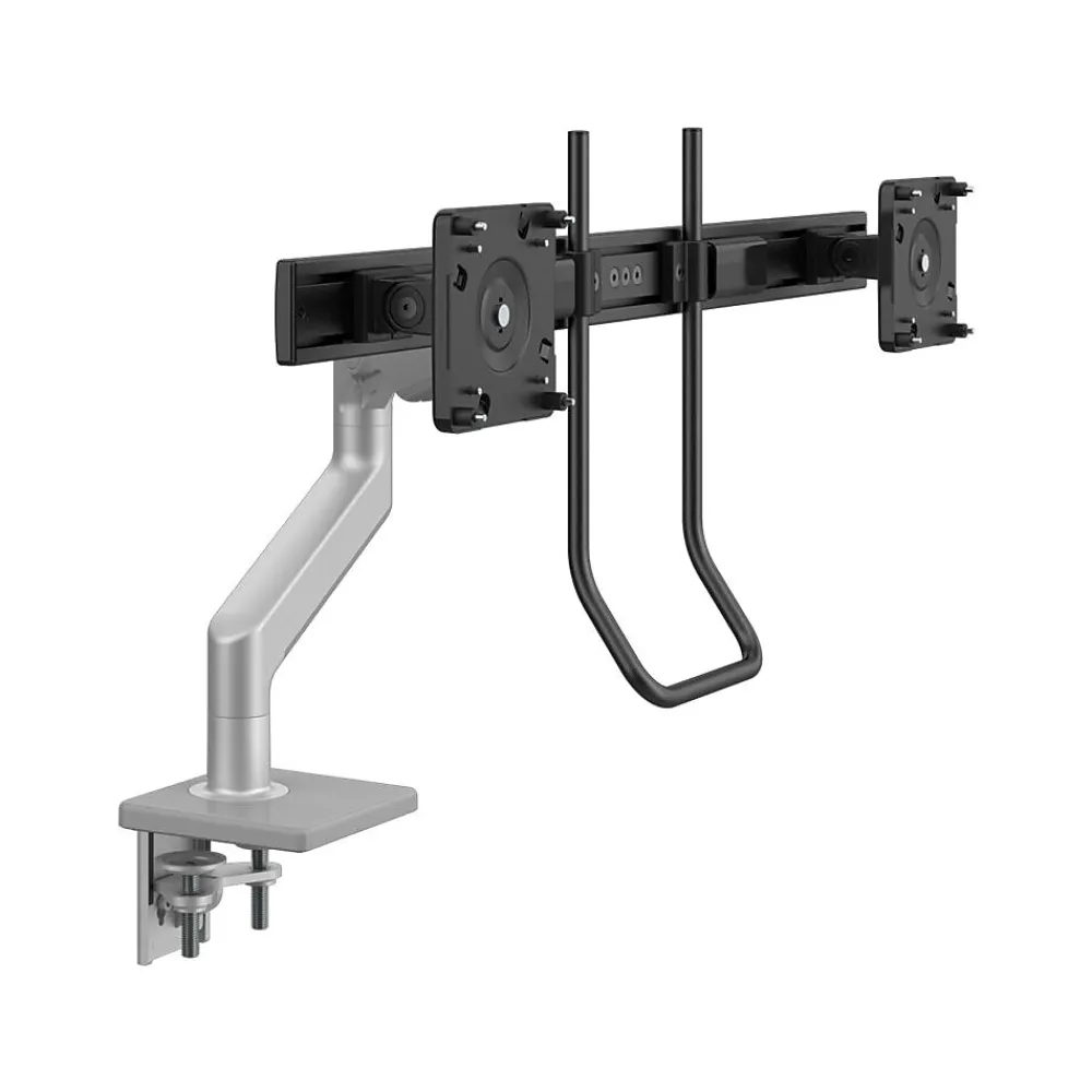Clearance Humanscale Adjustable Dual Arms, Up to 28" Monitor, Silver (M82HBS)