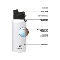 HYDRAFLOW Hybrid Stainless Steel Vacuum Insulated Dual Lid Bottle, 34 oz., Navy (300253)