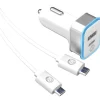 USB and USB-C Car Charger with Charge and Sync, 3.4-Amp, White, (IEN-PCC-31A1C)<iEssentials