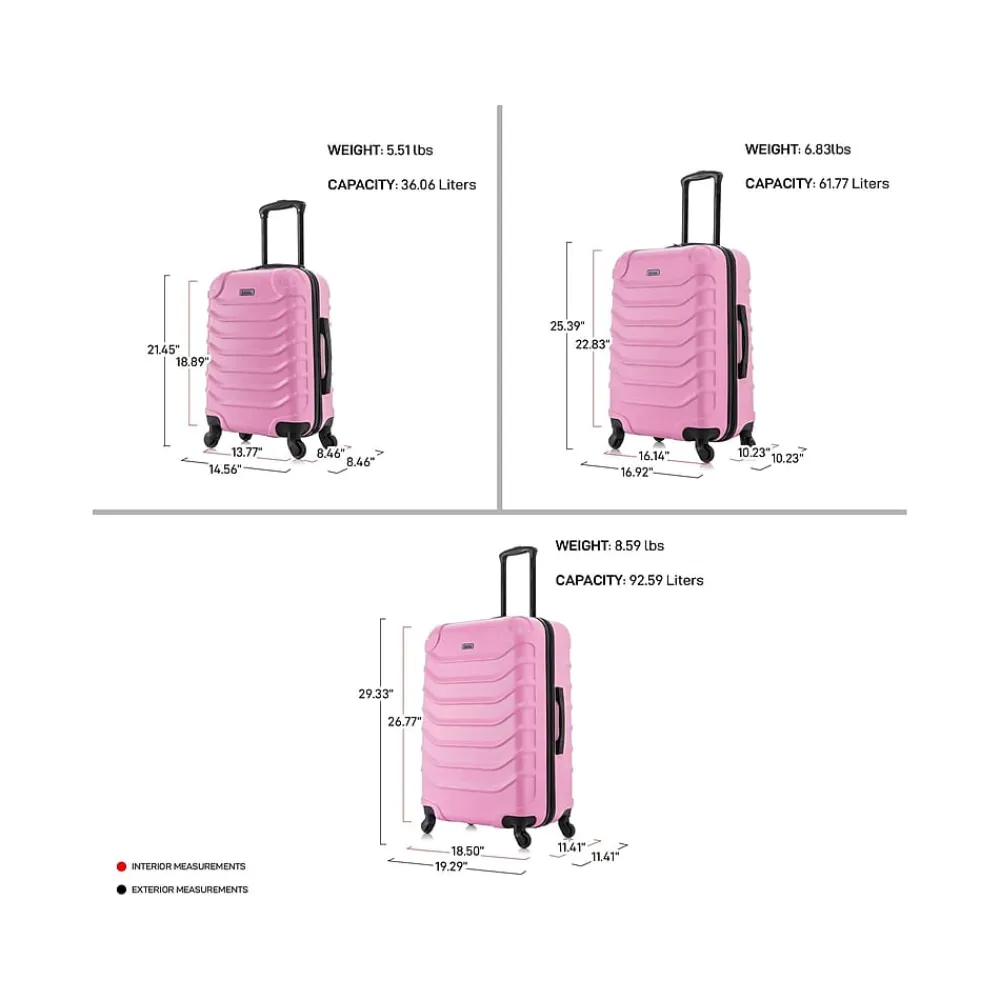 Endurance 3-Piece Hardside Spinner Luggage Set, Pink (IUENDSML-PNK)<InUSA New