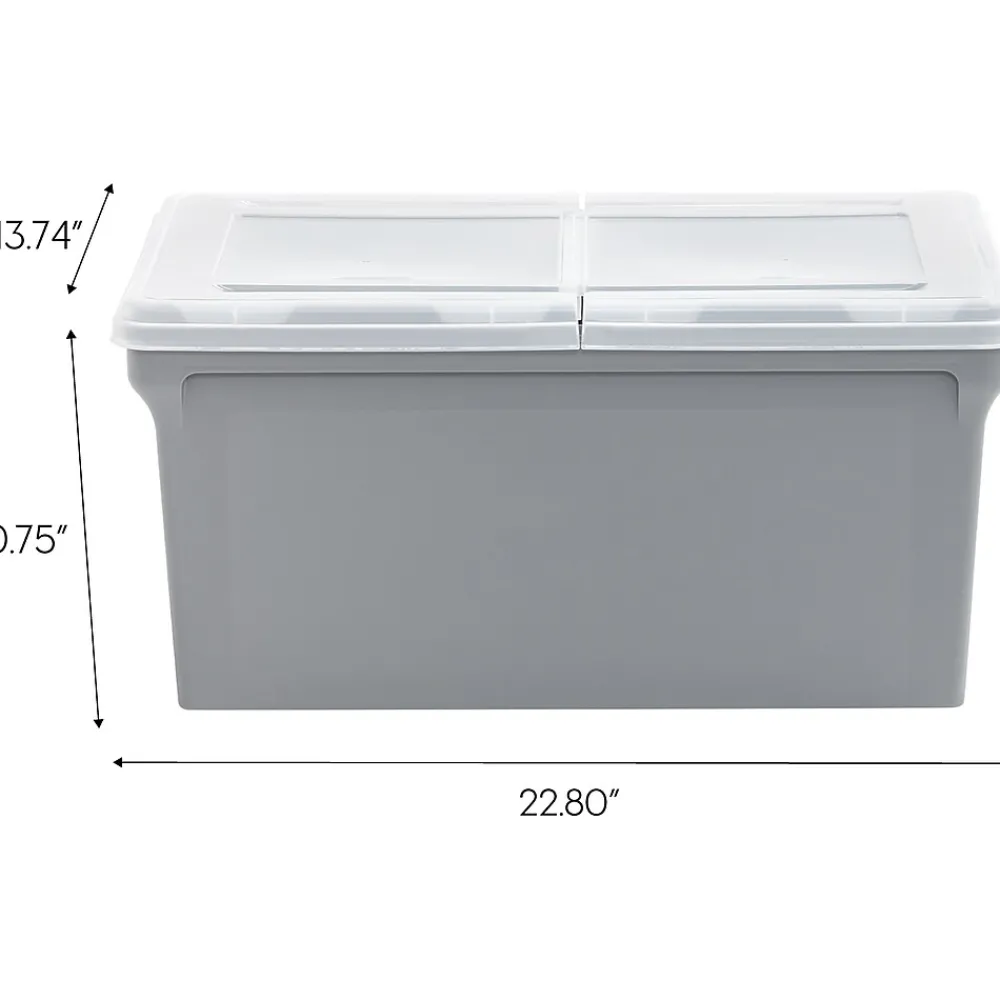 File Storage|Iris Plastic File Box with Split Lid, Letter Size, Gray, 4/Pack (500167)