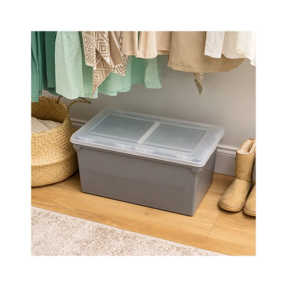 File Storage|Iris Plastic File Box with Split Lid, Letter Size, Gray, 4/Pack (500167)