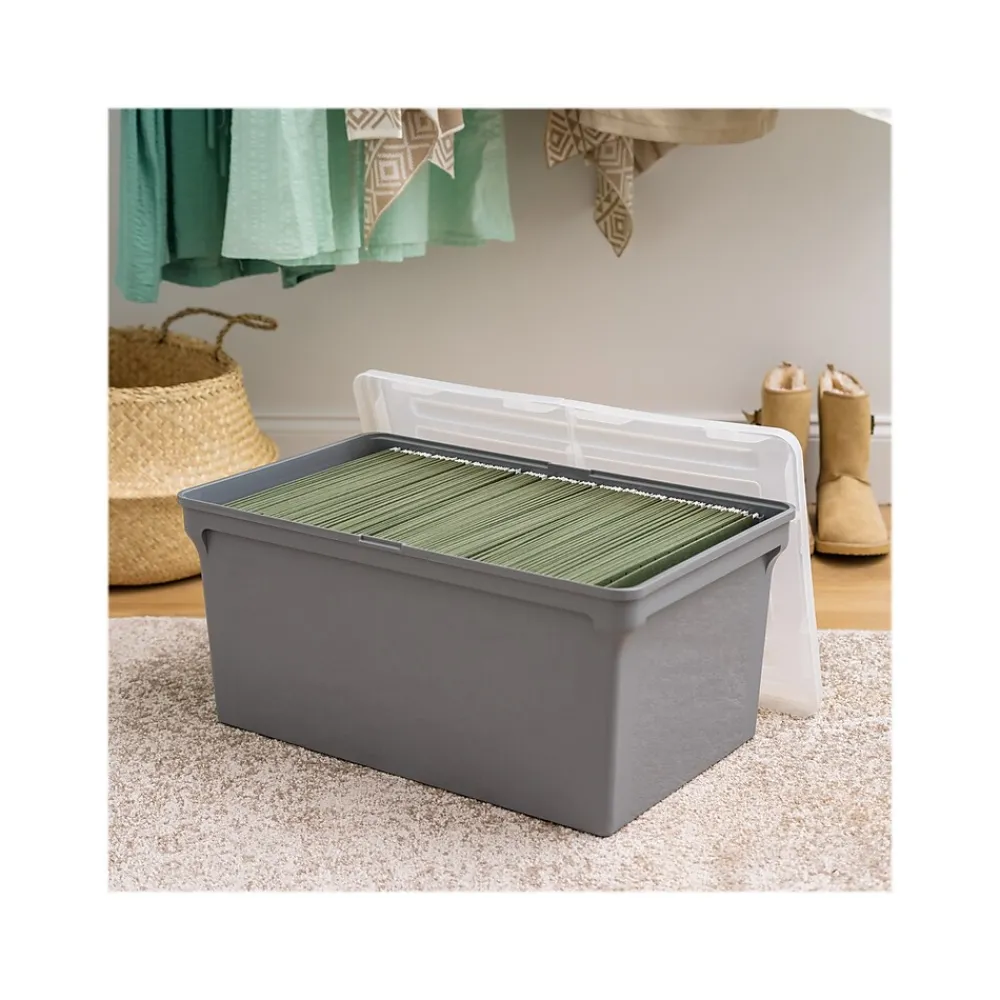 File Storage|Iris Plastic File Box with Split Lid, Letter Size, Gray, 4/Pack (500167)