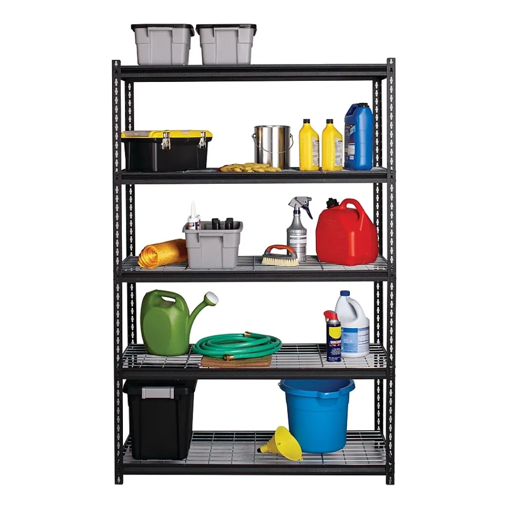 Shelving*Iron Horse 2300 lb. Wire Rivet Series 5-Shelf Metal/Wire Deck Shelving Unit, 48"W, Black (22131)