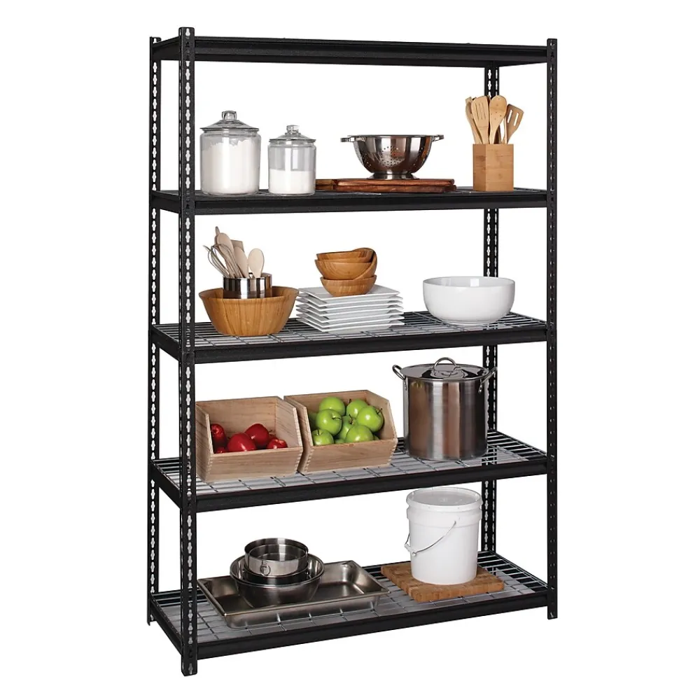 Shelving*Iron Horse 2300 lb. Wire Rivet Series 5-Shelf Metal/Wire Deck Shelving Unit, 48"W, Black (22131)