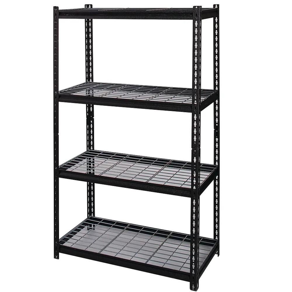 Shelving*Iron Horse 2300 lb. Wire Rivet Series 4-Shelf Metal/Wire Deck Shelving Unit, 36"W, Black (22129)