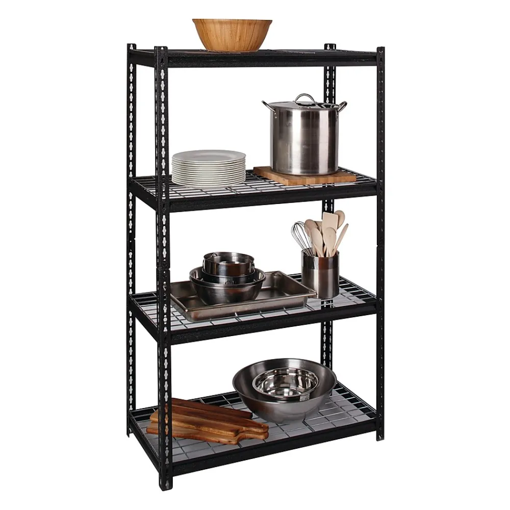 Shelving*Iron Horse 2300 lb. Wire Rivet Series 4-Shelf Metal/Wire Deck Shelving Unit, 36"W, Black (22129)