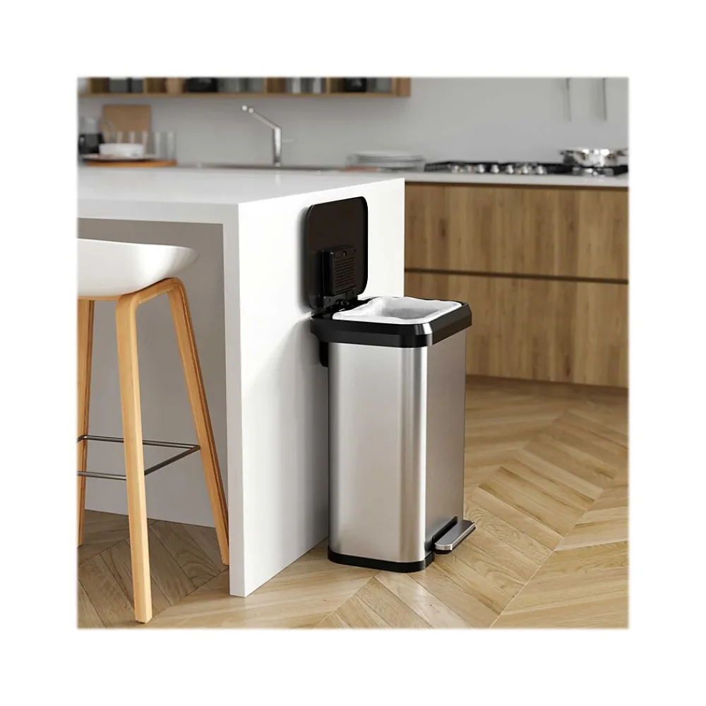 SoftStep EXP Stainless Steel Step Trash Can, 13.2-Gallon, Silver/Black (PP13RSB)<iTouchless Clearance