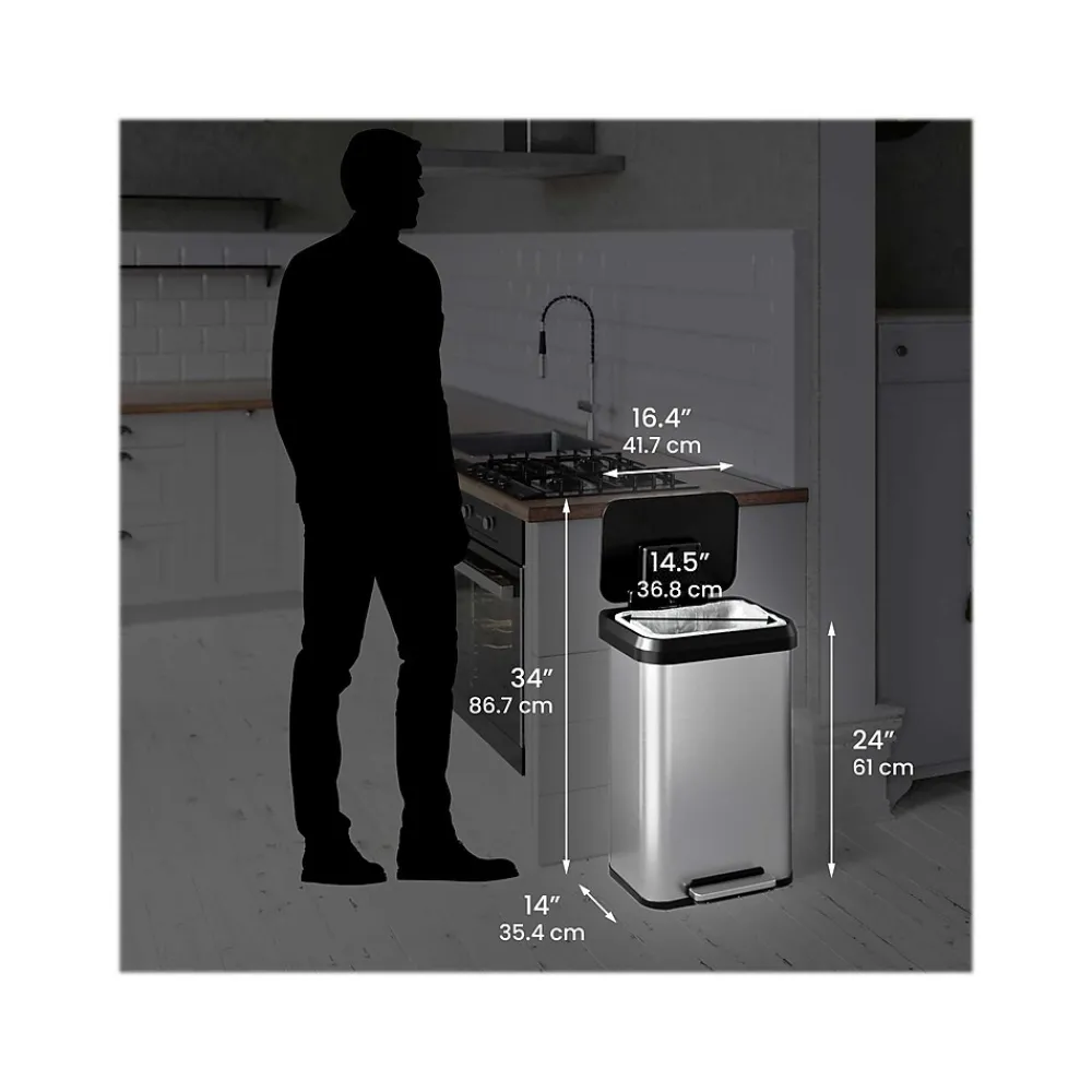 SoftStep EXP Stainless Steel Step Trash Can, 13.2-Gallon, Silver/Black (PP13RSB)<iTouchless Clearance