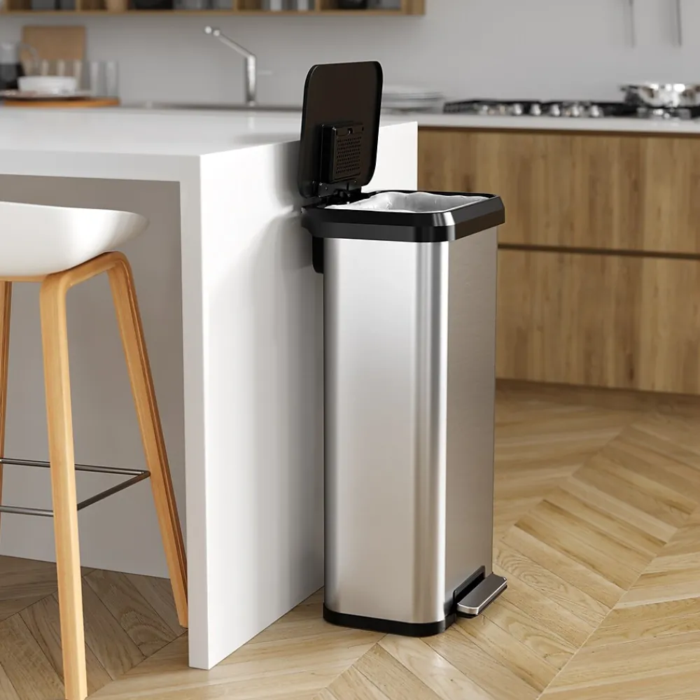 SoftStep EXP Stainless Steel Step Trash Can with Plastic Lid, 20 Gallon, Silver/Black (PP20RSB)<iTouchless Clearance