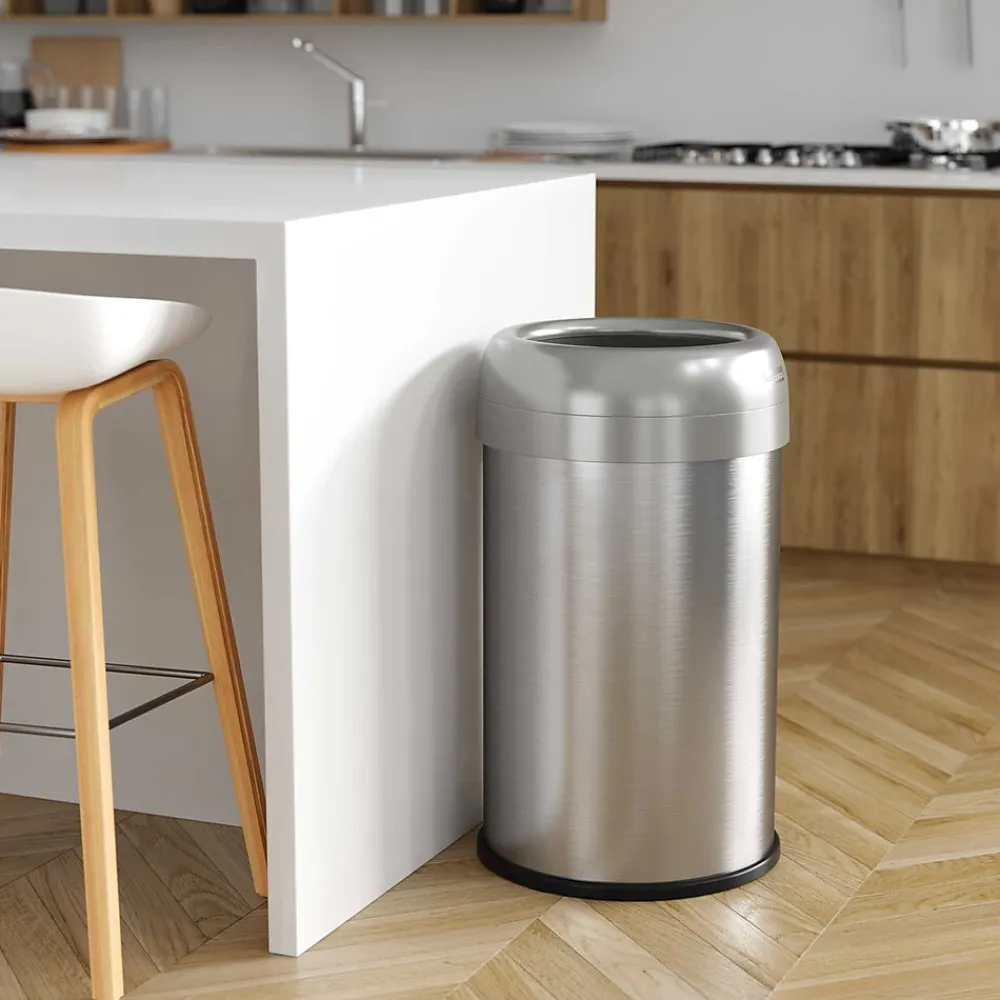 Stainless Steel 13 Gallon Dual-Deodorizer Round Open Top Trash Can<iTouchless