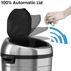 Stainless Steel Round Sensor Trash Can with AbsorbX Odor Control System and Wheels, 18 Gal., Silver (IT18RC)<iTouchless Discount