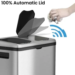 Stainless Steel Rectangular Sensor Trash Can and Recycle Bin, 16 Gal., Silver (IT16RES)<iTouchless New