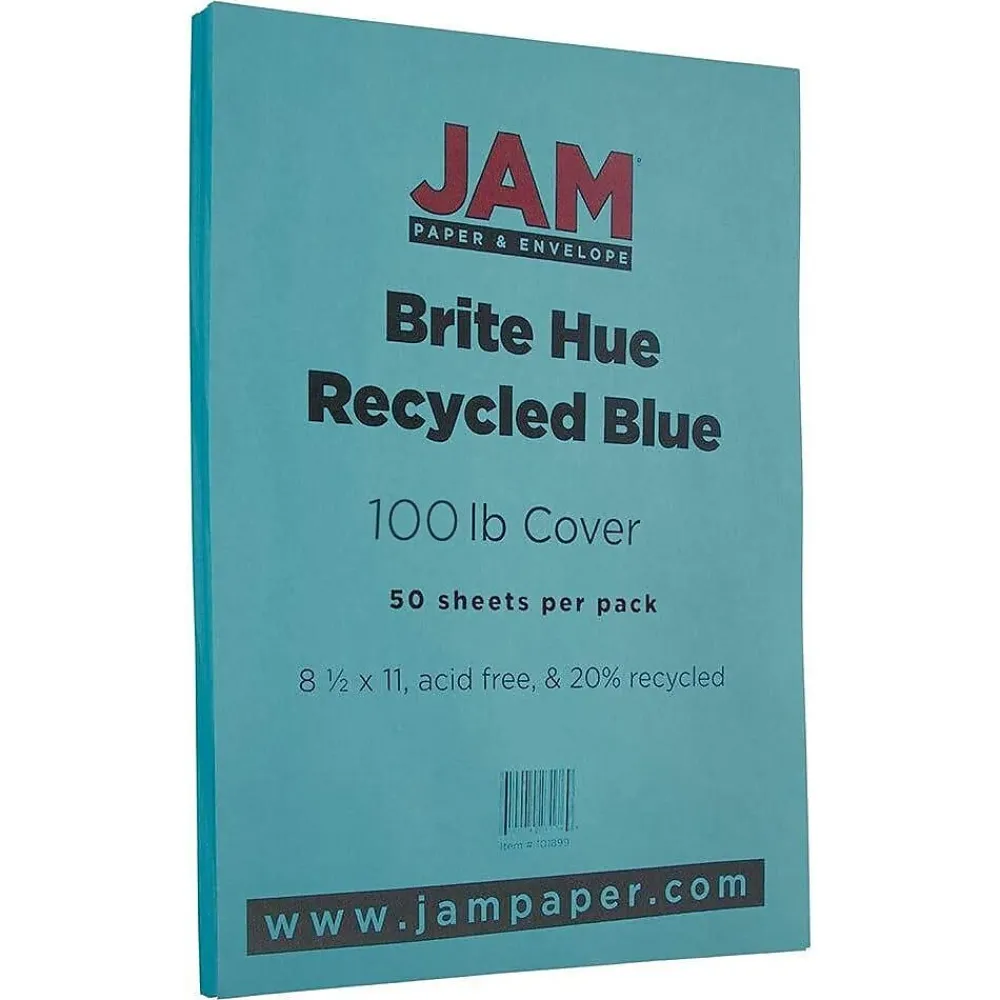 Card Stock*JAM Paper 65 lb. Cardstock Paper, 8.5" x 11", Blue, 50 Sheets/Pack (101899)