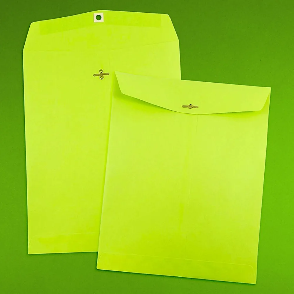 Clearance JAM Paper 10 x 13 Open End Catalog Colored Envelopes with Clasp Closure, Ultra Lime Green, 50/Pack (v0128186i)