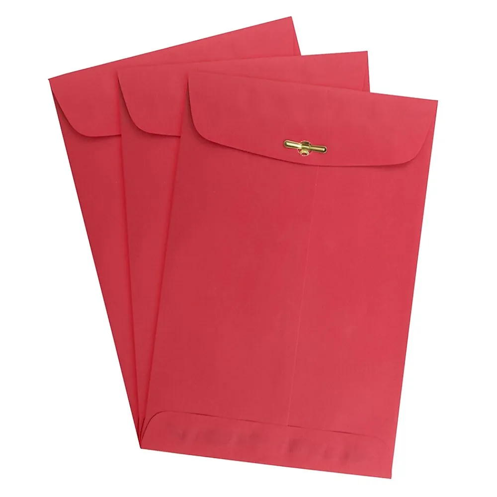 JAM Paper 6 x 9 Open End Catalog Colored Envelopes with Clasp Closure, Red Recycled, 100/Pack (87881)
