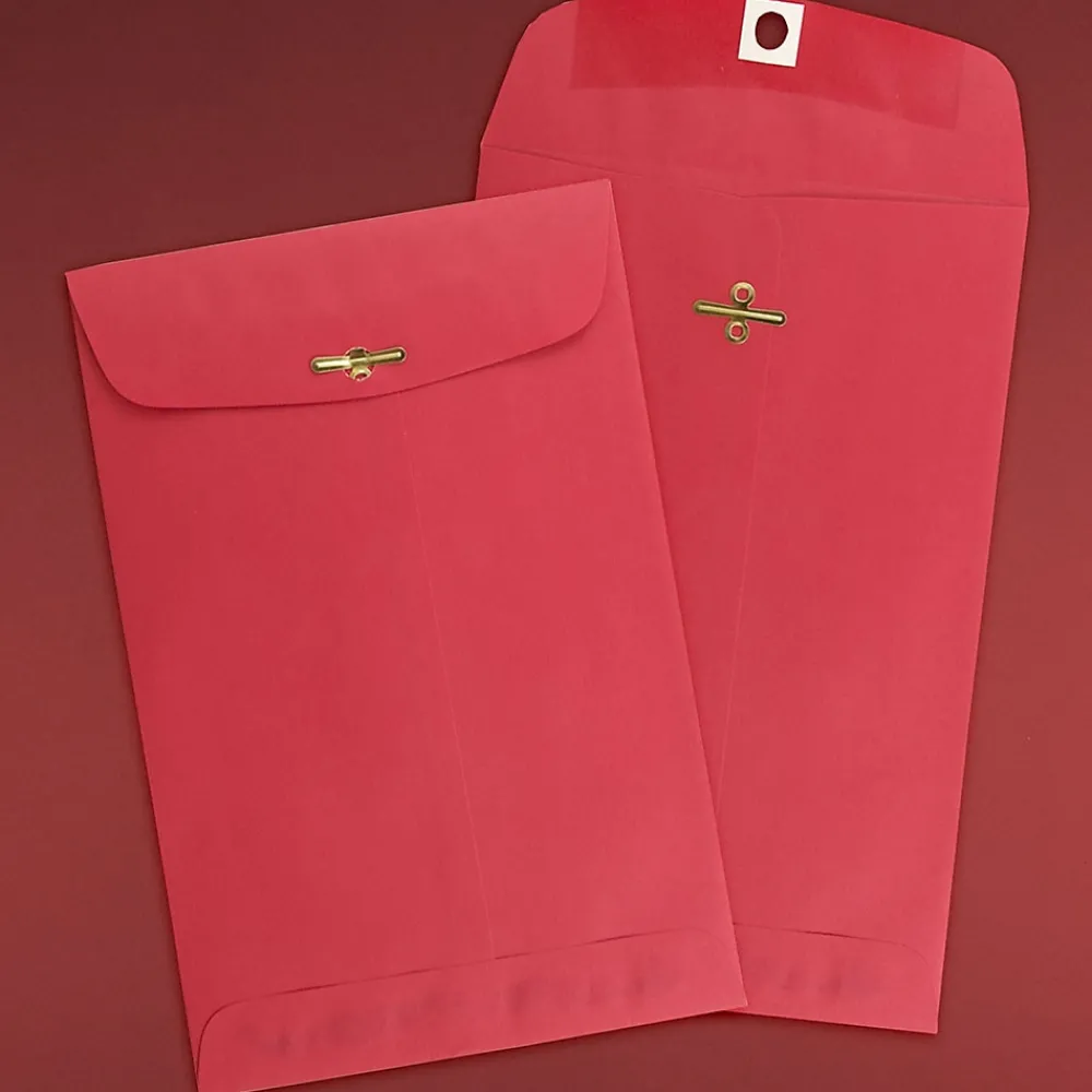 Sale JAM Paper 6" x 9" Open End Catalog Colored Envelopes with Clasp Closure, Red Recycled, 10/Pack (87881B)