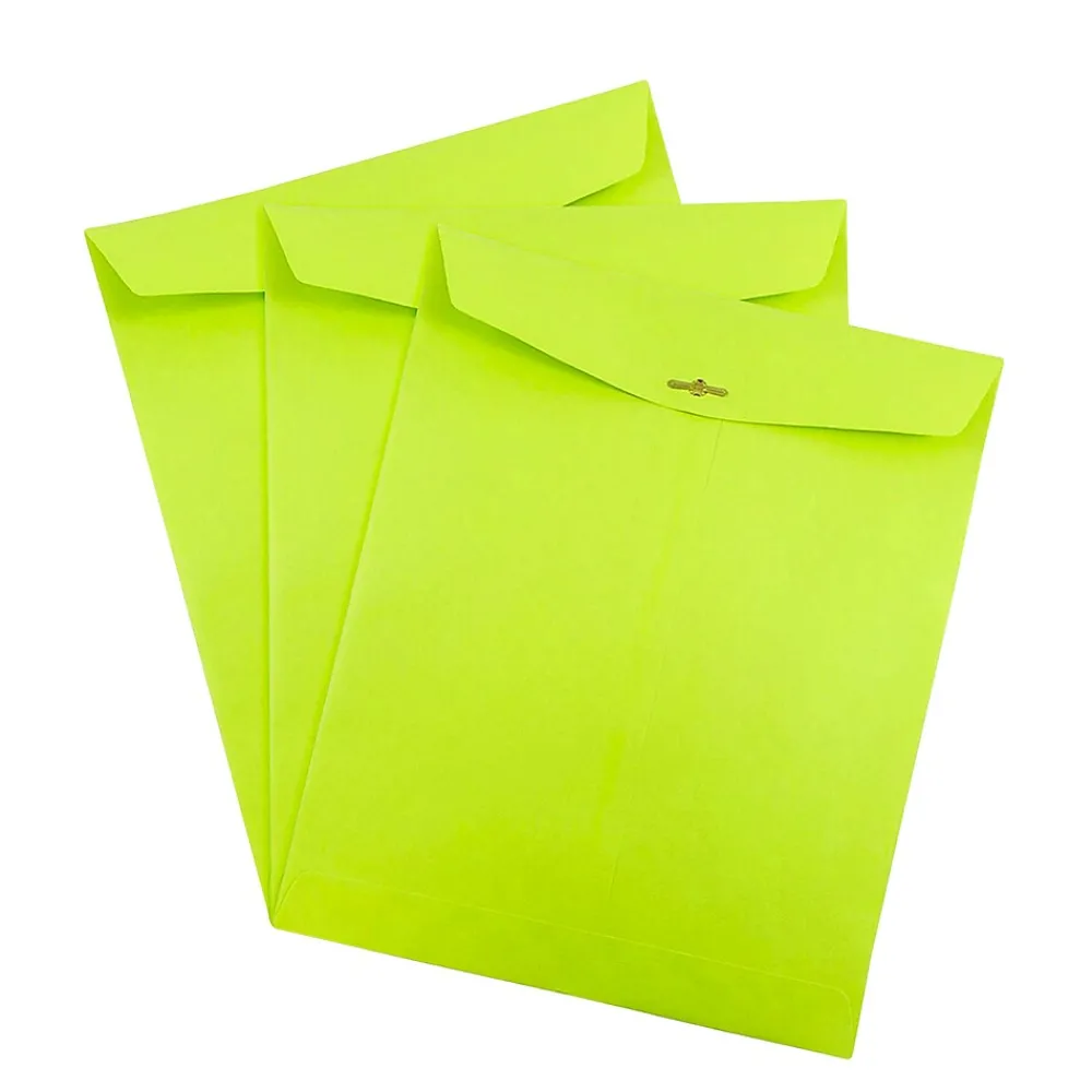 Online JAM Paper 10" x 13" Open End Catalog Colored Envelopes with Clasp Closure, Ultra Lime Green, 10/Pack (V0128186B)