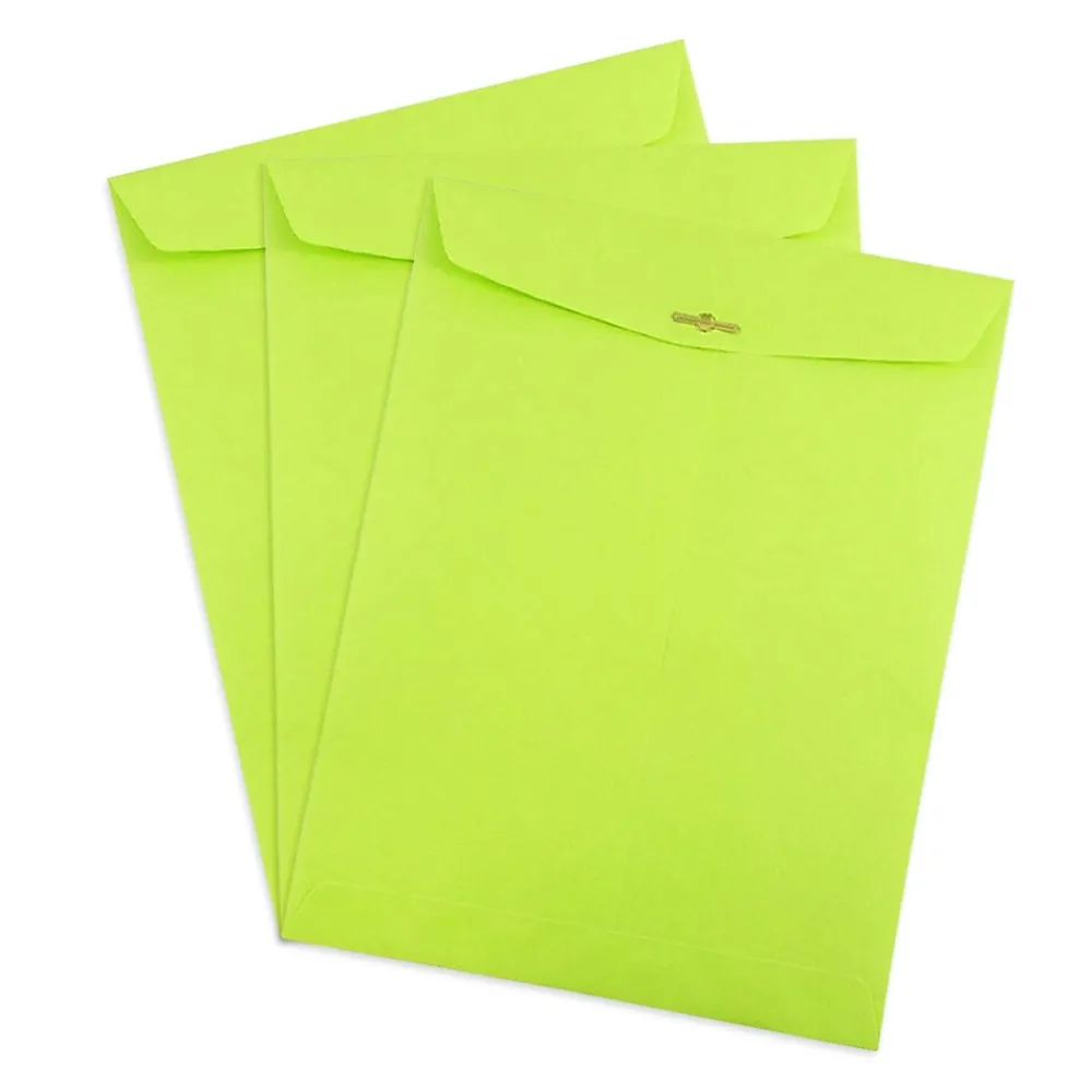 Best JAM Paper 9" x 12" Open End Catalog Colored Envelopes with Clasp Closure, Ultra Lime Green, 10/Pack (900835395B)