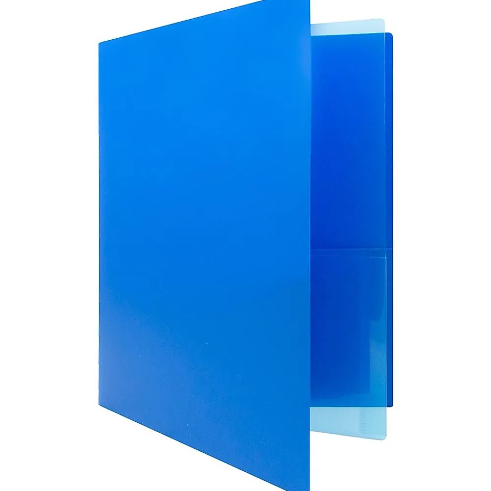 Pocket Folders|JAM Paper Heavy Duty 4-Pocket Plastic Folder Organizer, Blue, 72/Pack (389MP4bua)