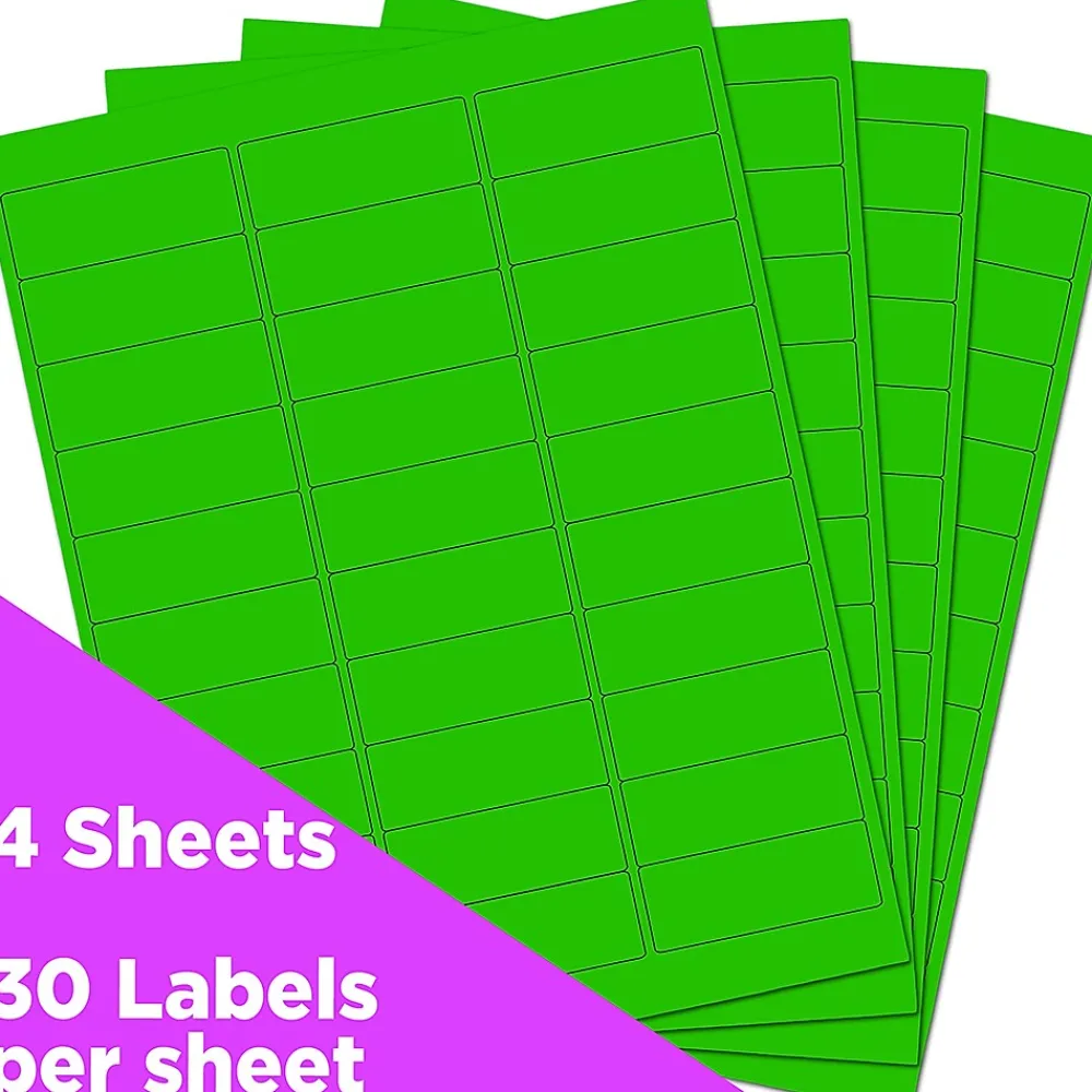 Sale JAM Paper Laser/Inkjet Address Labels, 1" x 2 5/8", , 30 Labels/Sheet, 4 Sheets/Pack (3543284) Neon Green