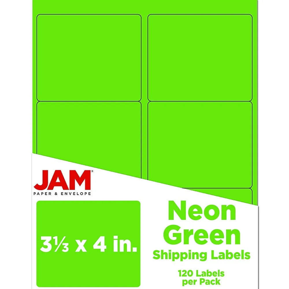Clearance JAM Paper Shipping Labels, 3 1/3" x 4", , 6 Labels/Sheet, 20 Sheets/Pack (354328037) Neon Green